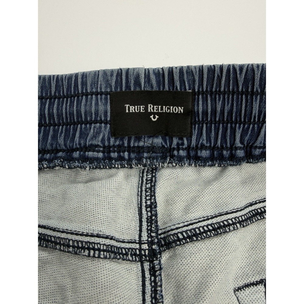 True Religion Jogger Pants Men's Approx 40 Blue Denim Contrast Panel Drawstring - Picture 10 of 16